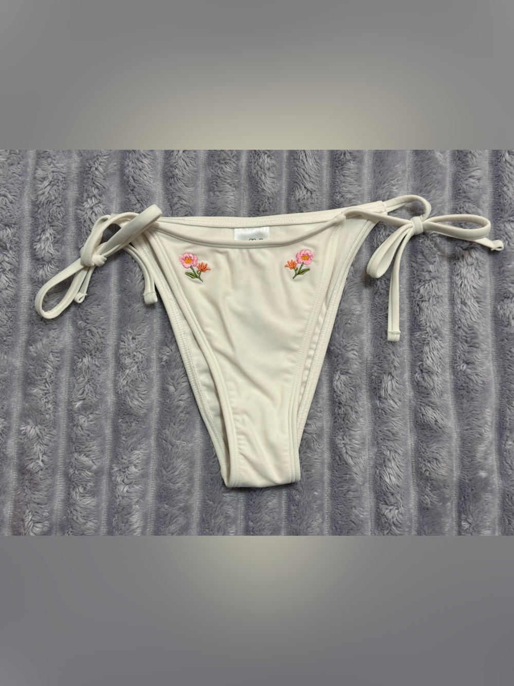 wild fable Cream Tie-Side Bikini Bottom with Pink & Orange Floral Embroidery